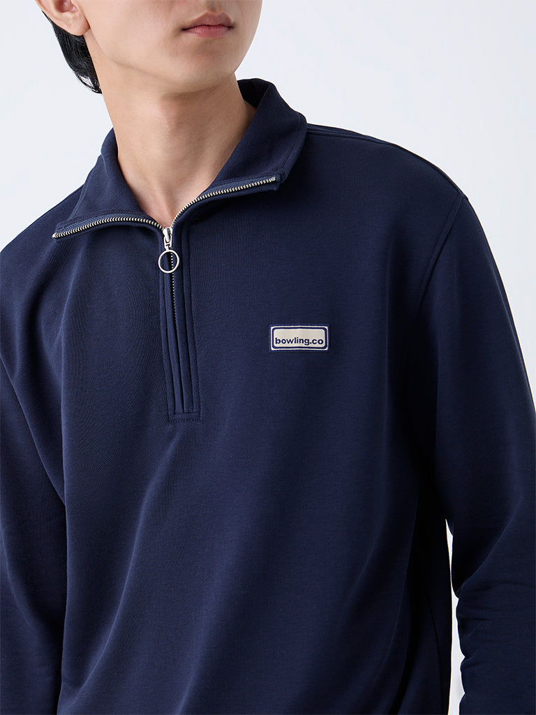 Studiofit Navy Relaxed Fit Three-Quarter Zip Sweatshirt