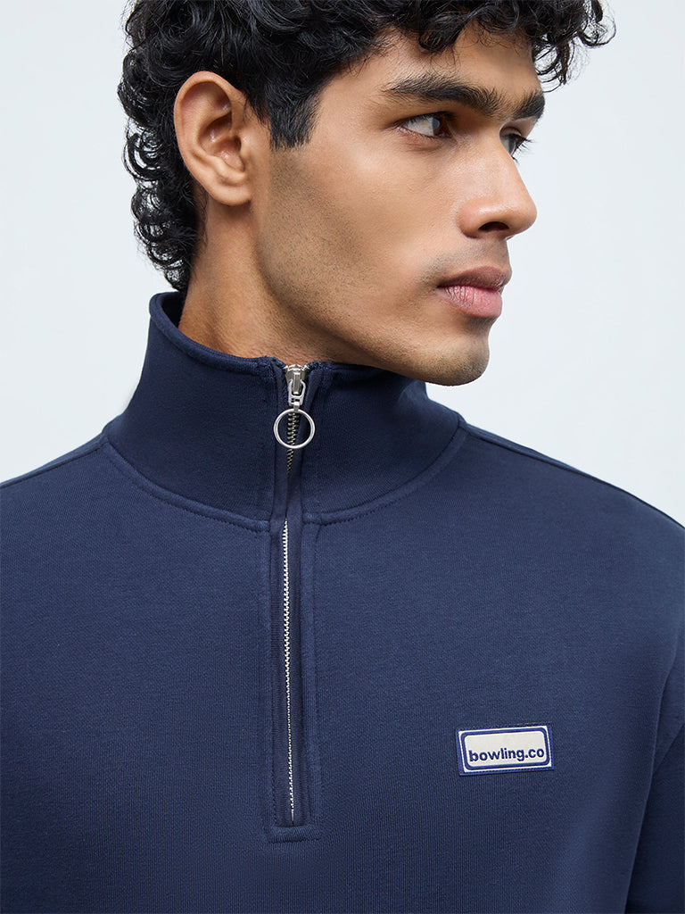 Studiofit Navy Relaxed Fit Three-Quarter Zip Sweatshirt