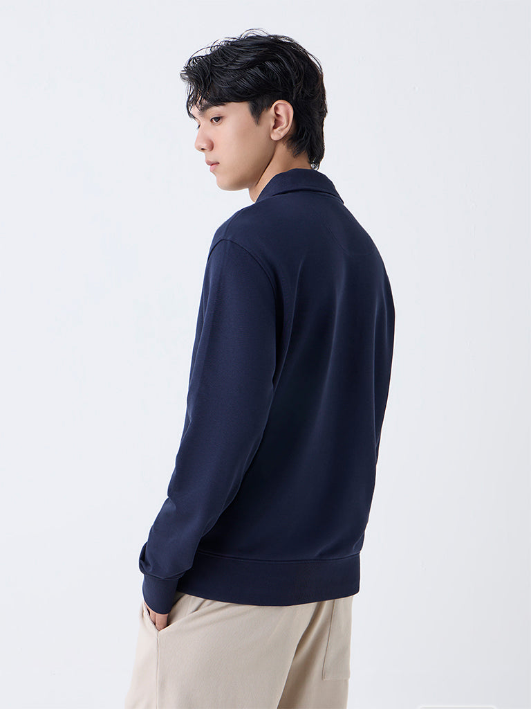 Studiofit Navy Relaxed Fit Three-Quarter Zip Sweatshirt