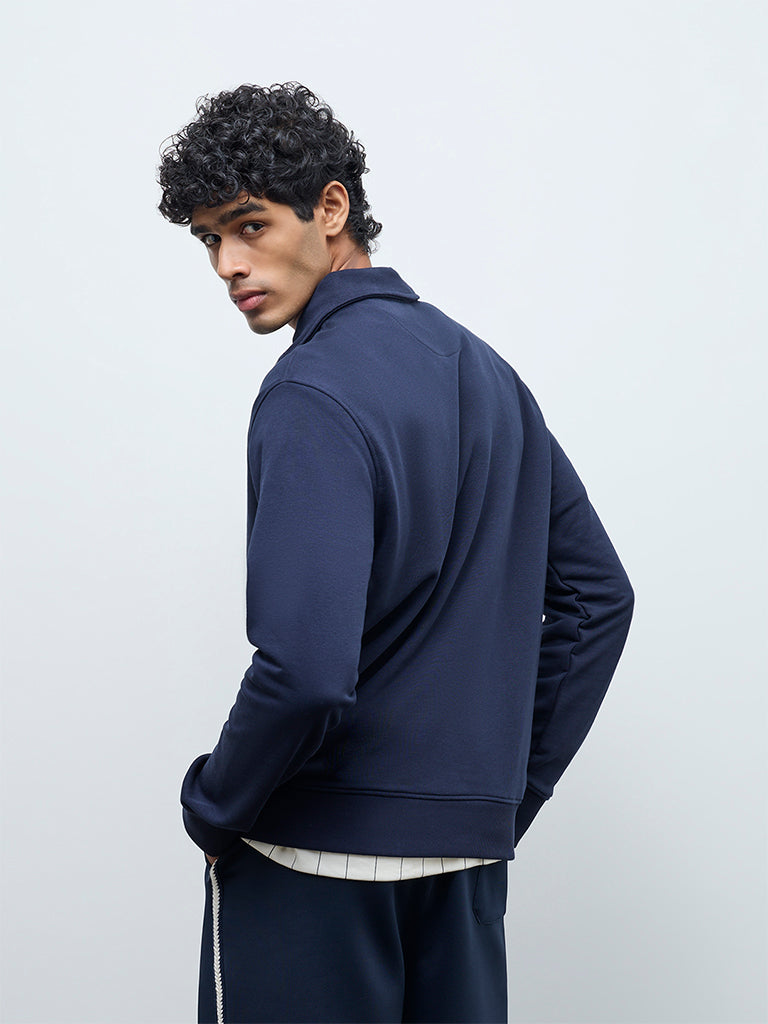 Studiofit Navy Relaxed Fit Three-Quarter Zip Sweatshirt