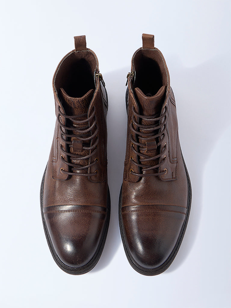 SOLEPLAY Brown Solid Maverick Leather Boots