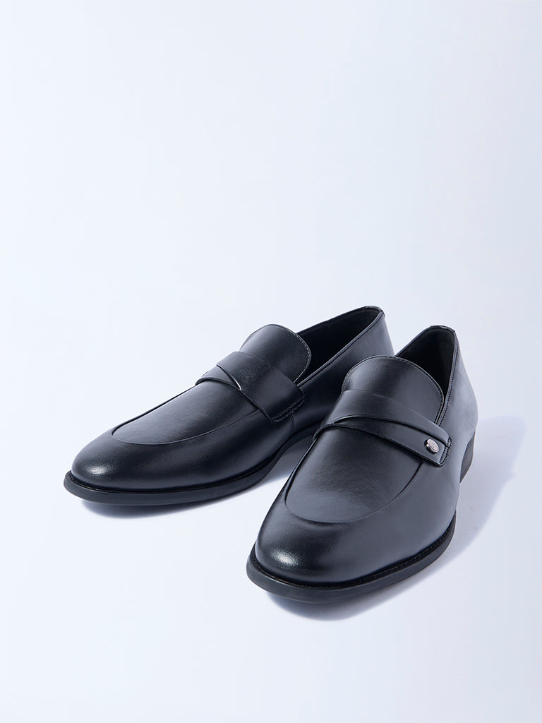 Westside SOLEPLAY Men's Black Solid Loafers for Work Wear Full View