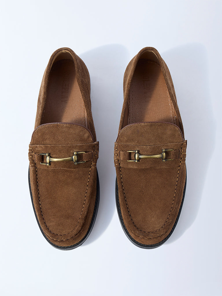 SOLEPLAY Dark Tan Suede Graham Buckle Leather Loafers