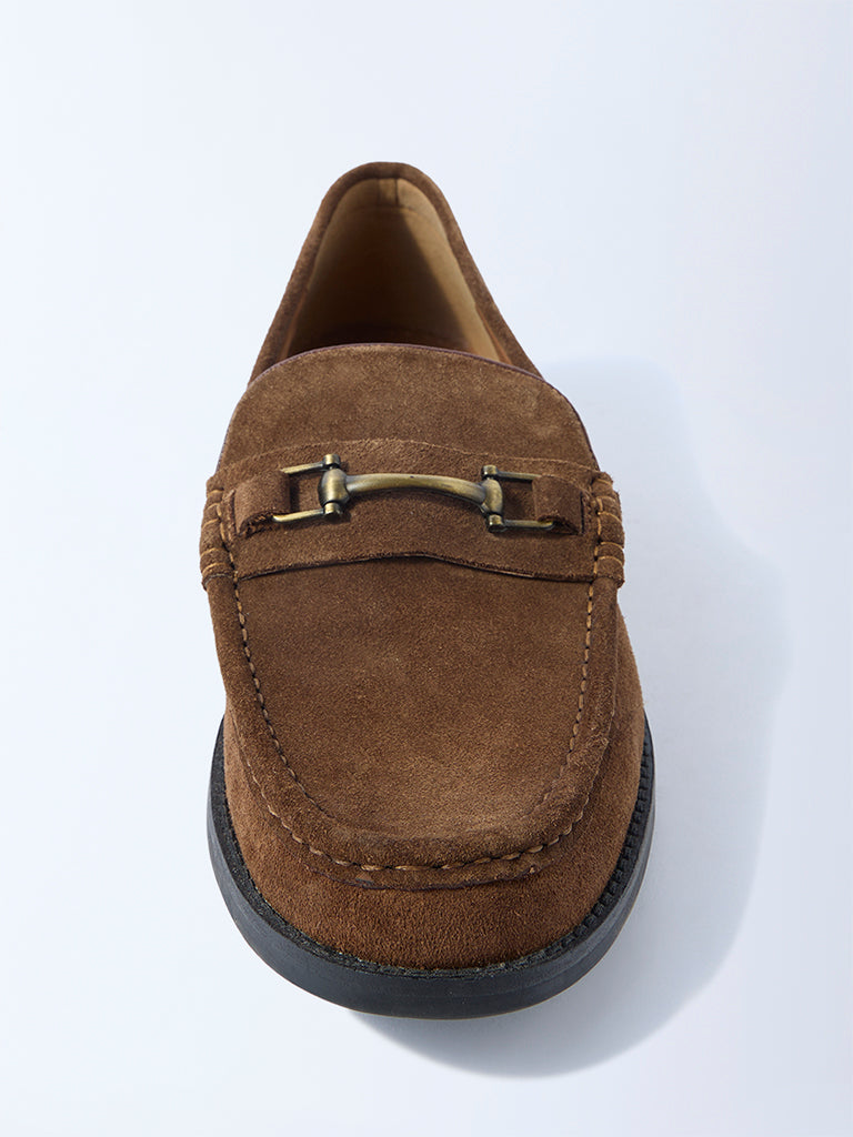 SOLEPLAY Dark Tan Suede Graham Buckle Leather Loafers