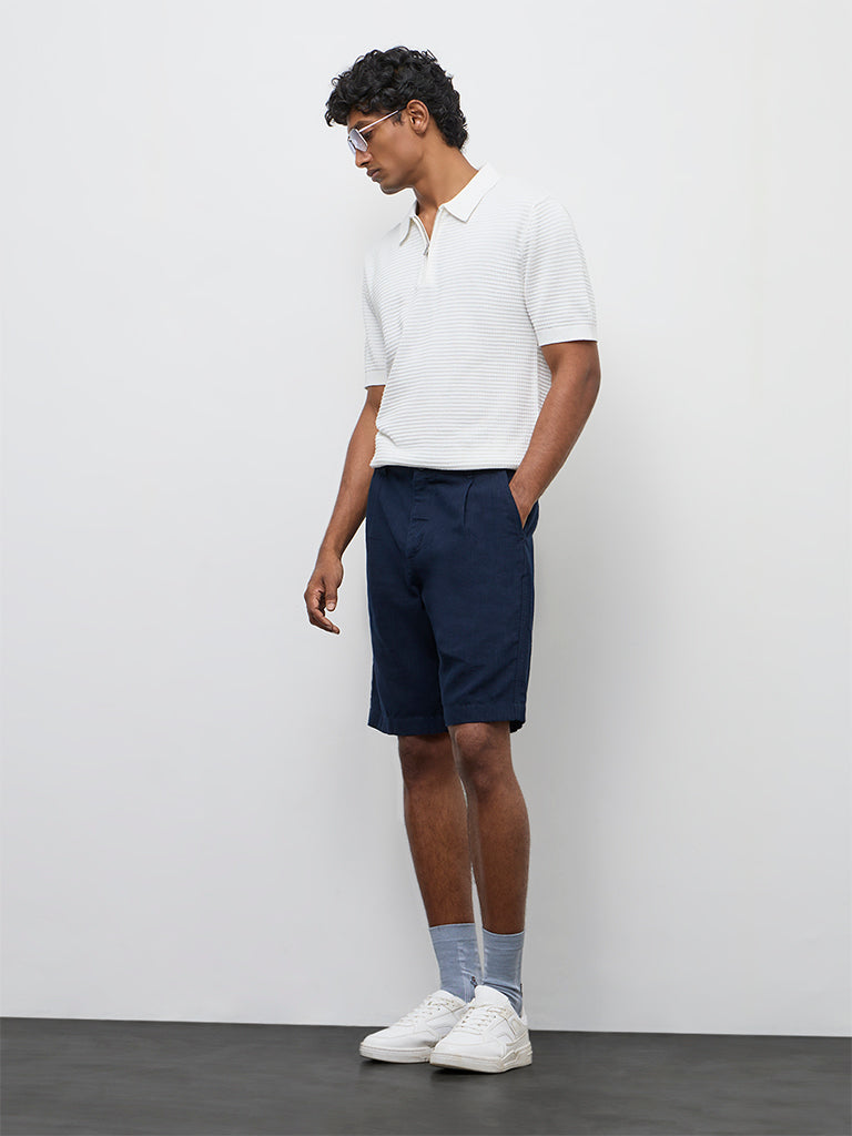 Ascot Navy Relaxed-Fit Mid-Rise Cotton-Blend Shorts