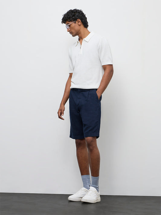 Ascot Navy Relaxed-Fit Mid-Rise Cotton-Blend Shorts
