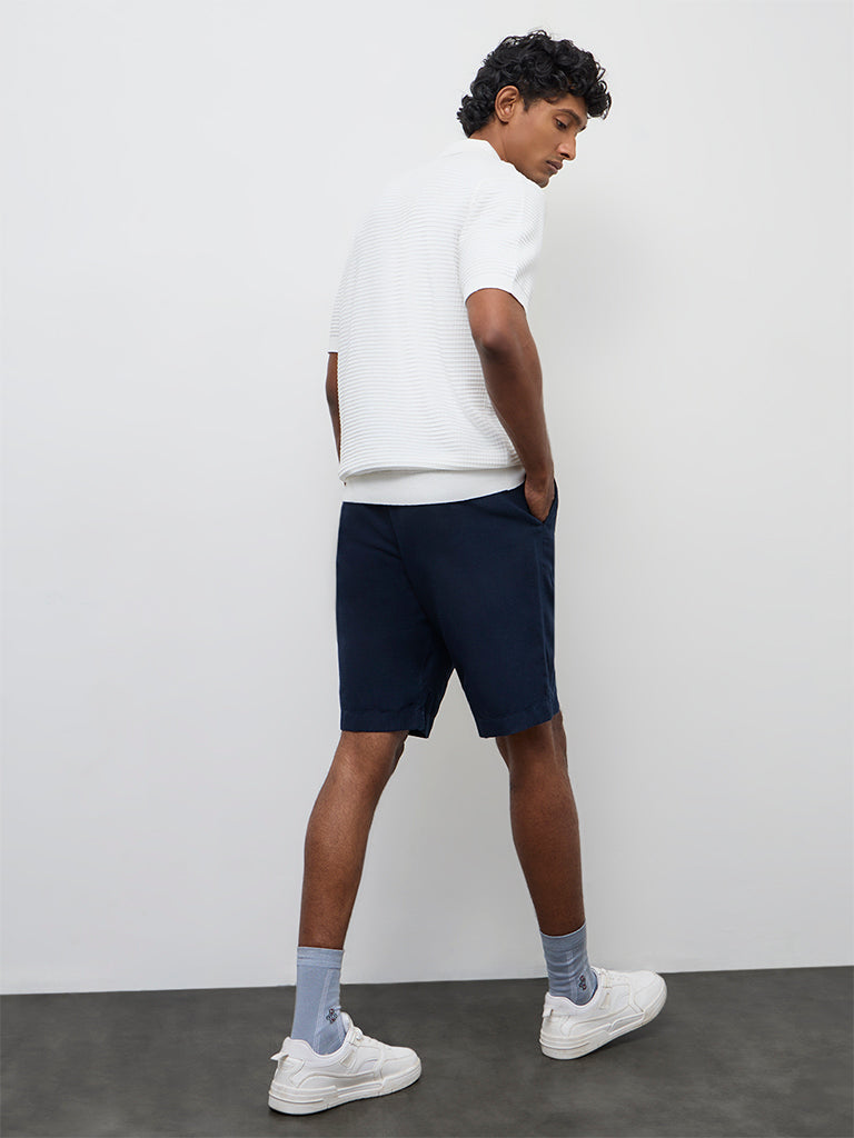 Ascot Navy Relaxed-Fit Mid-Rise Cotton-Blend Shorts