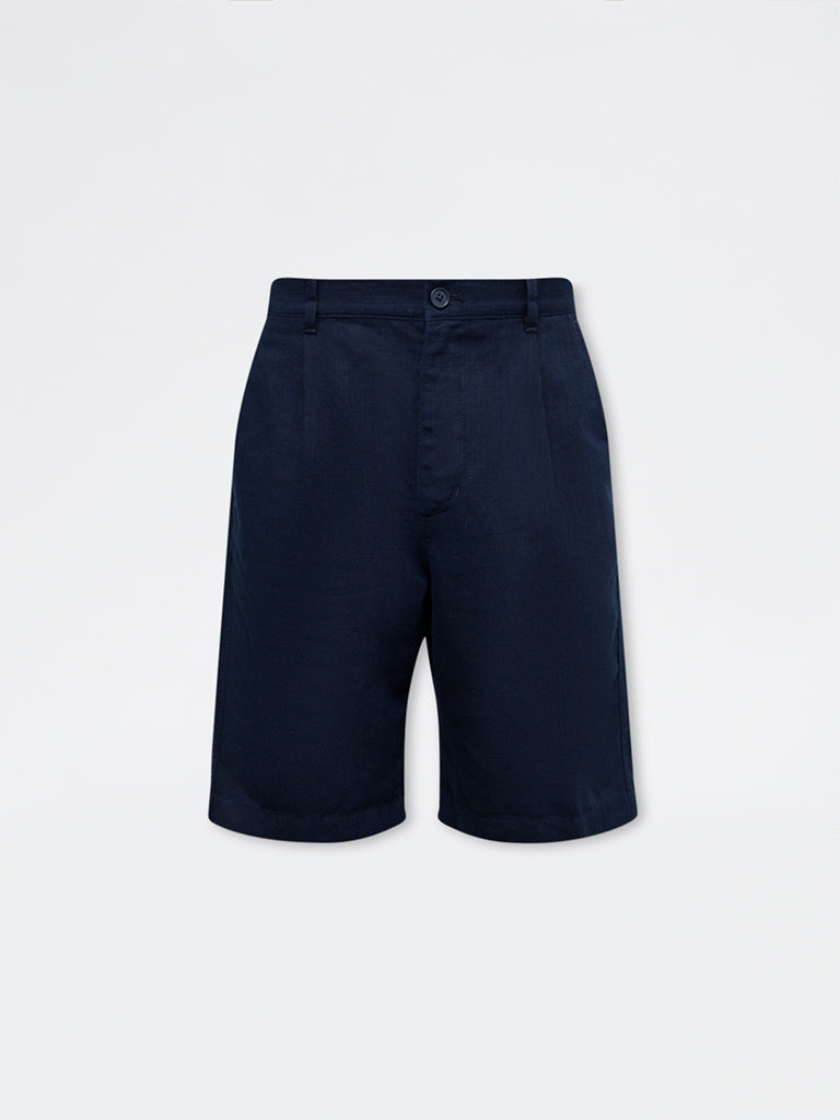 Ascot Navy Relaxed-Fit Mid-Rise Cotton-Blend Shorts