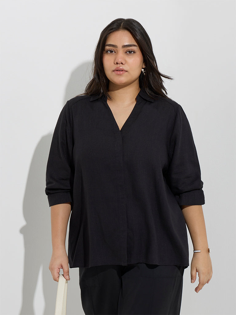 Westside Gia Women's Black Solid Shirt for Casual Wear Front View