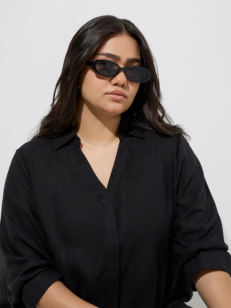 Westside Gia Women's Black Solid Shirt for Casual Wear Zoomed View