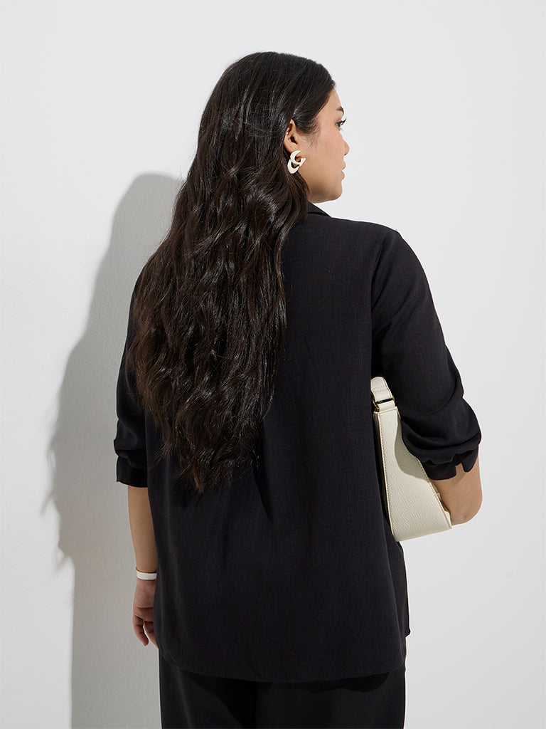 Westside Gia Women's Black Solid Shirt for Casual Wear Back View