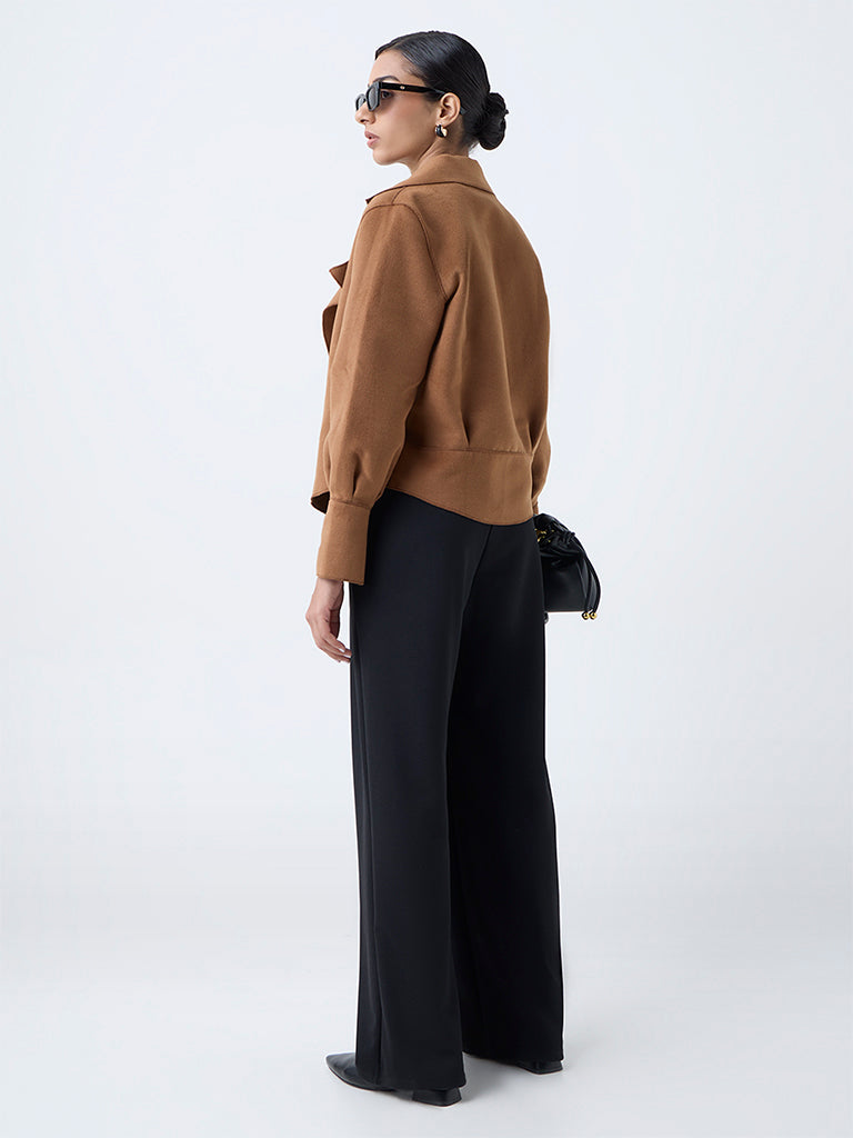 Wardrobe Tan Solid Faux Suede Jacket