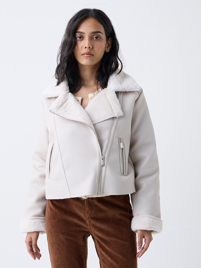 LOV Off-White Solid Jacket