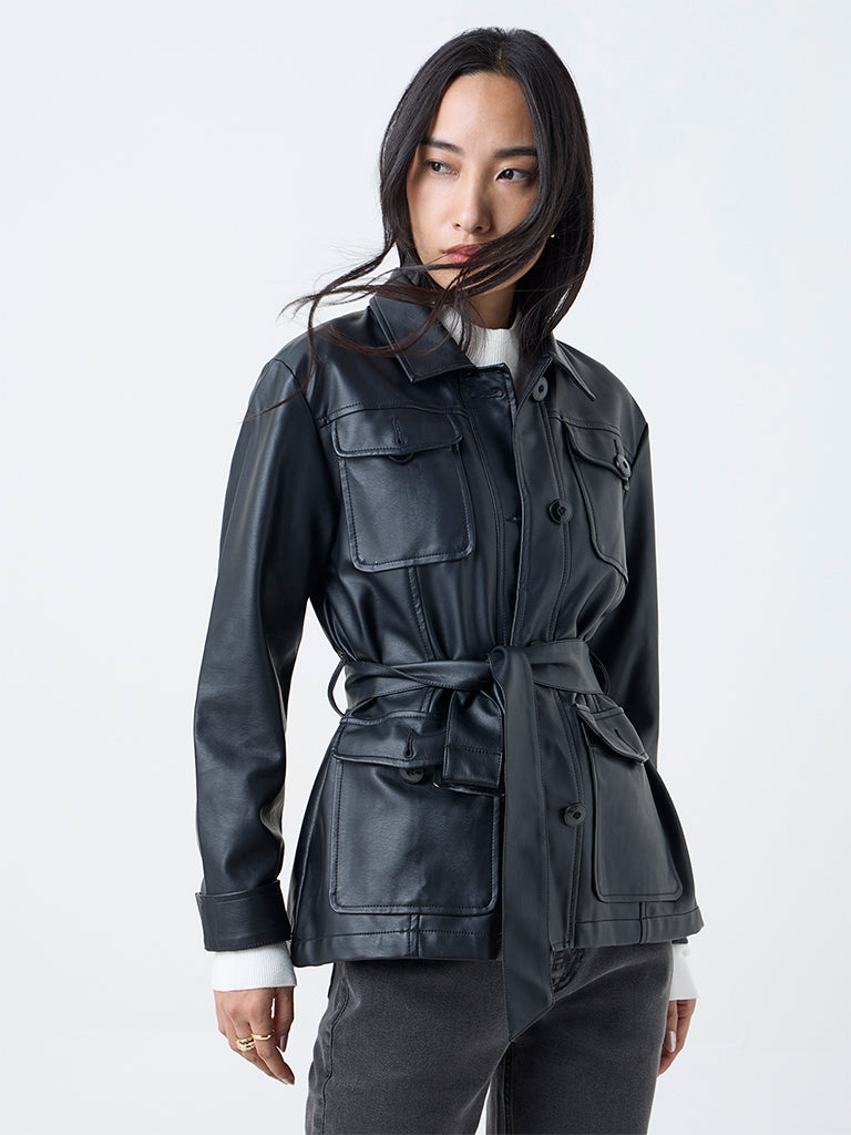 LOV Black Faux Leather Jacket with Belt