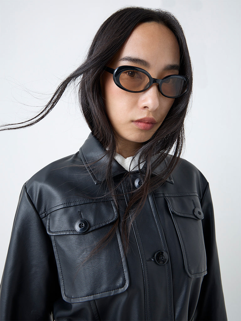 LOV Black Faux Leather Jacket with Belt