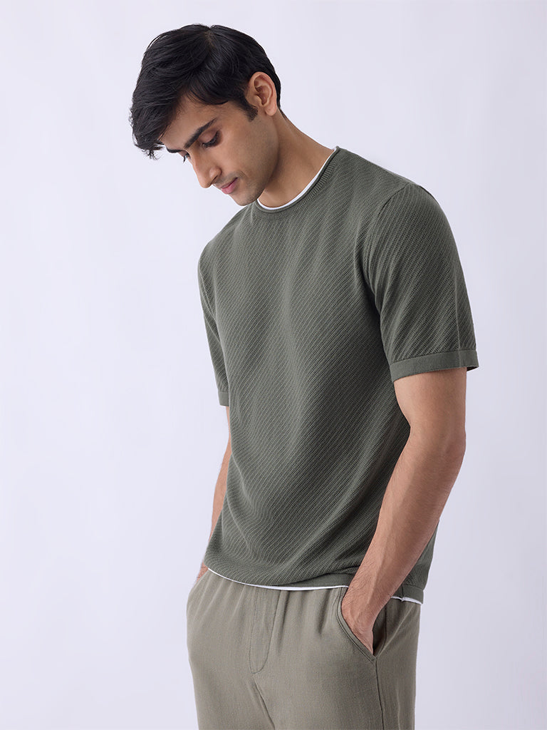 ETA Olive Woven-Textured Relaxed-Fit Cotton T-Shirt
