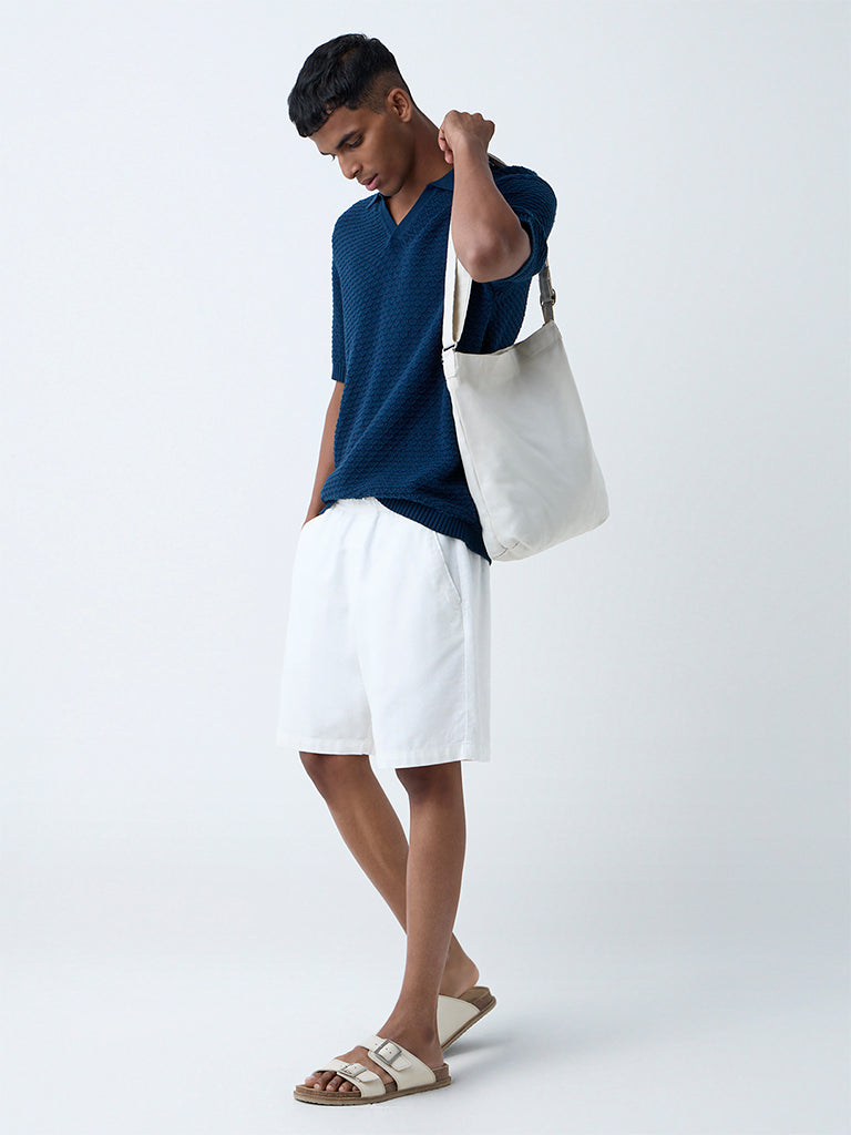 ETA Indigo Knit-Textured Relaxed-Fit Cotton Polo T-Shirt