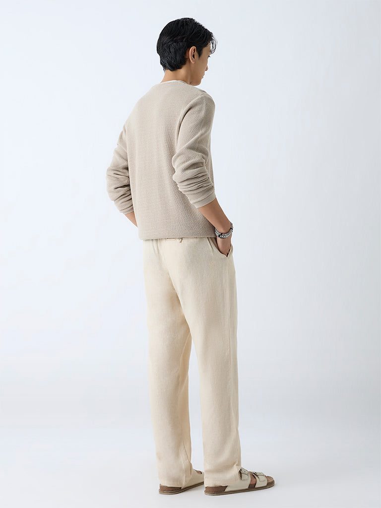 Westside ETA Men's Beige Relaxed-Fit Mid-Rise Cotton-Blend Chinos for Casual Wear Back View