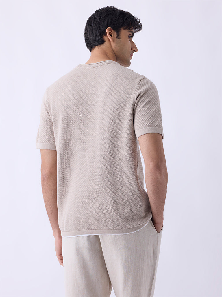 ETA Beige Solid Relaxed-Fit Mid-Rise Pants