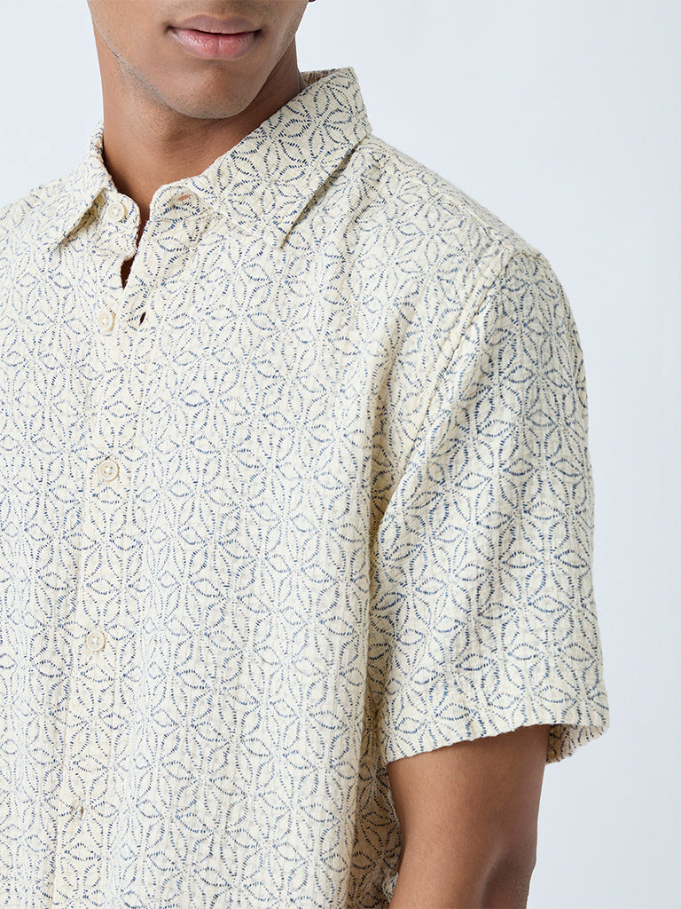 Westside ETA Men's Off-White Floral Pattern Relaxed-Fit Cotton Shirt for Casual Wear Zoomed View