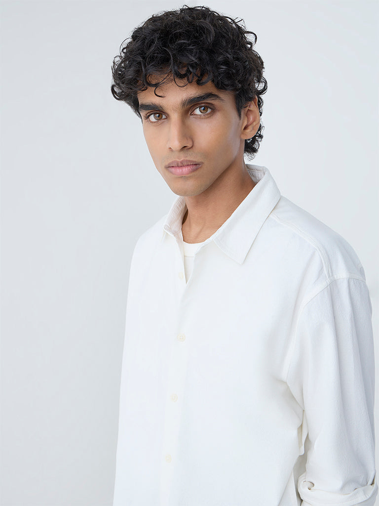 ETA White Solid Relaxed-Fit Cotton Shirt