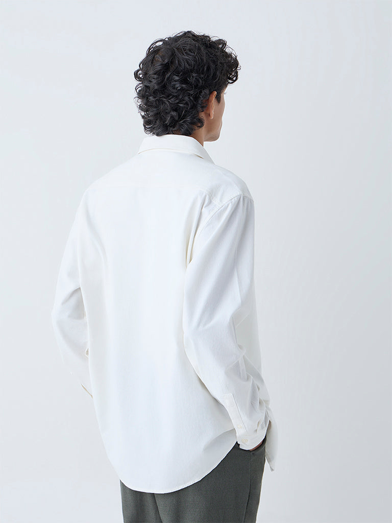 ETA White Solid Relaxed-Fit Cotton Shirt