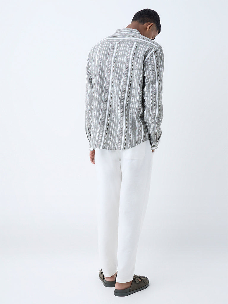 Westside ETA Men's Olive Stripe Relaxed-Fit Cotton Shirt for Casual Wear Back View