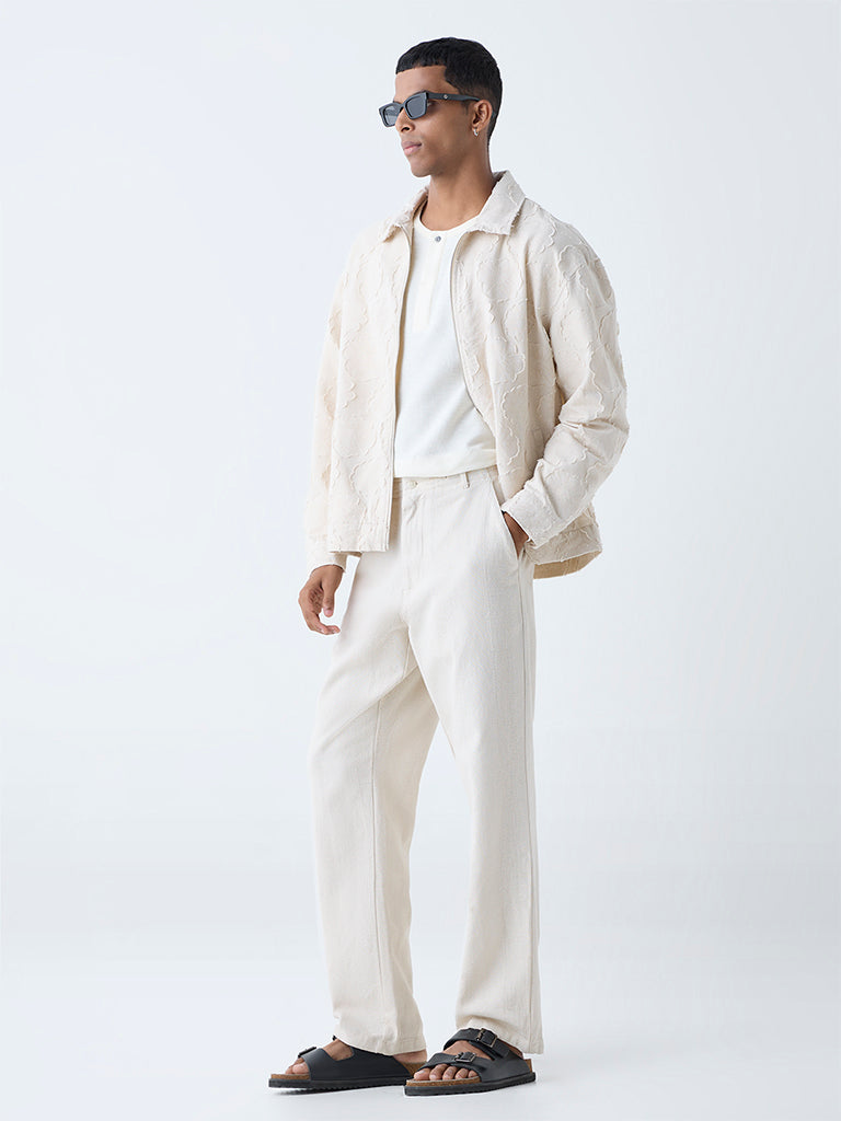 Buy ETA Off-White Floral Design Relaxed-Fit Cotton Jacket