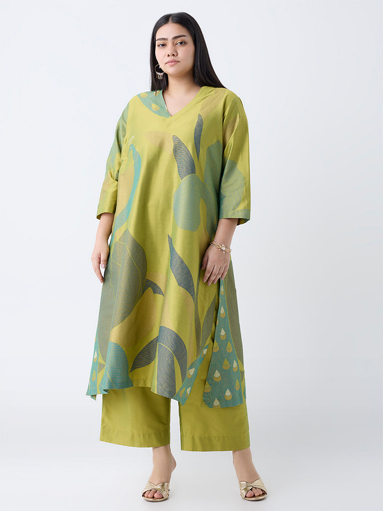 Westside Diza Women's Lime Solid Ethnic Pants for Work Wear Full View