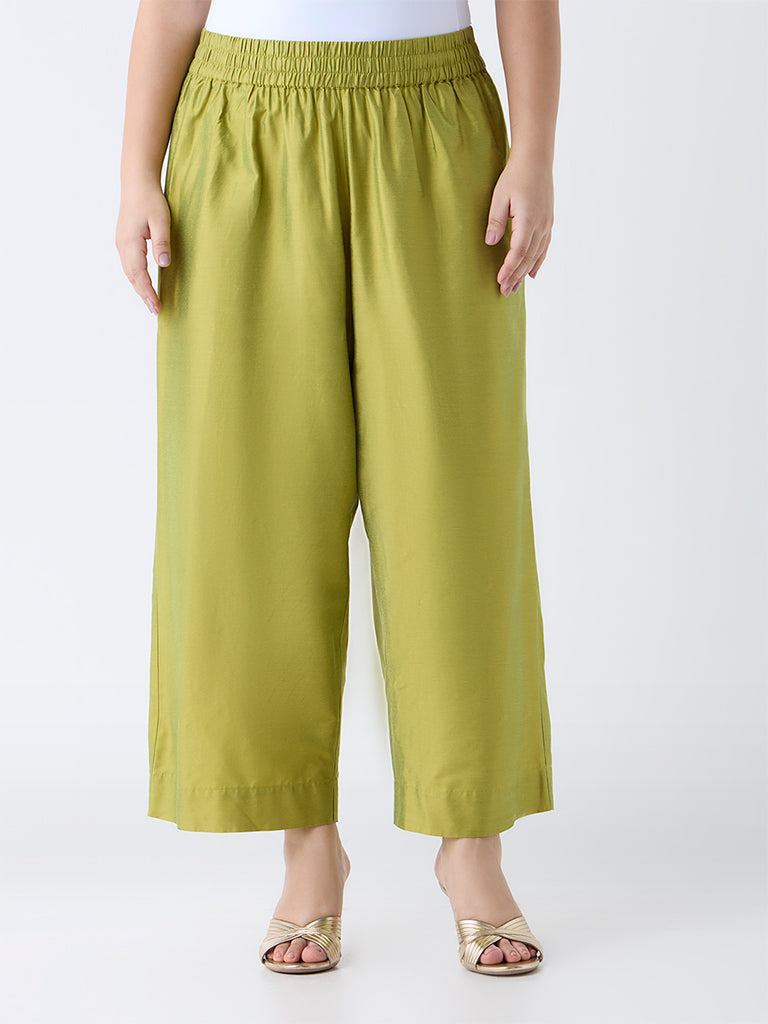 Westside Diza Women's Lime Solid Ethnic Pants for Work Wear Front view