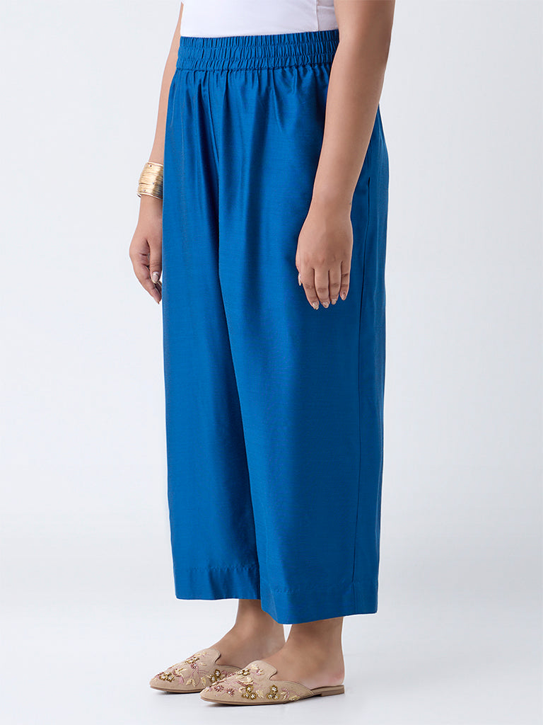 Diza Blue Solid Ethnic Pants