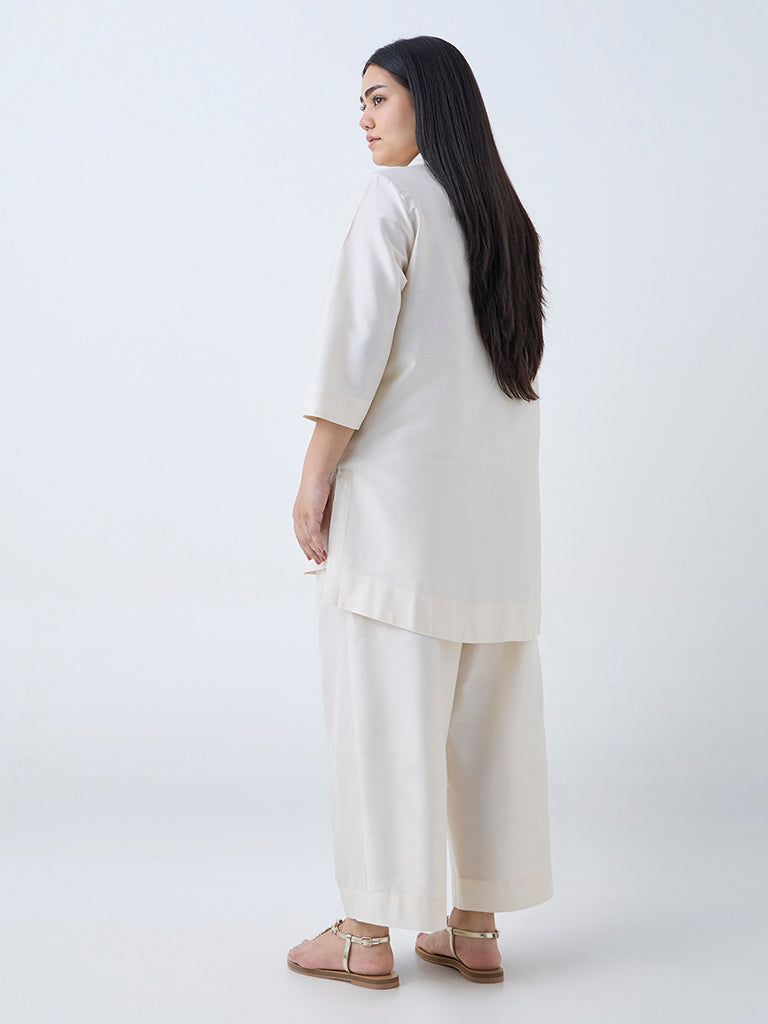 Westside Diza Women's Off-White Floral Embroidered Tunic for Work Wear Back View