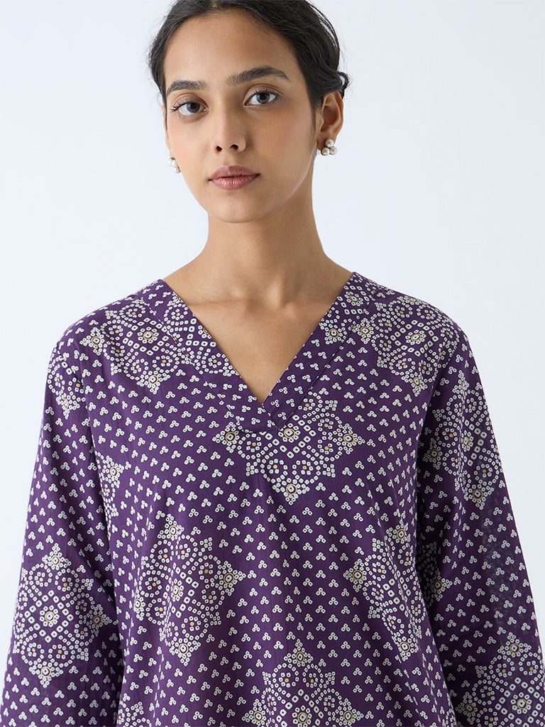 Buy Utsa Purple Bandhani Printed Cotton Straight Kurta from Westside