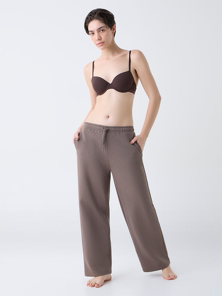 Wunderlove Brown Self-Striped Underwired Bra