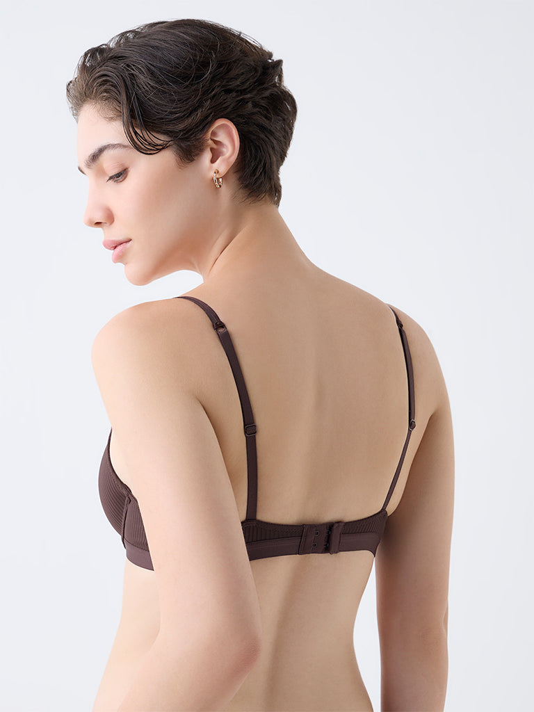 Wunderlove Brown Self-Striped Underwired Bra