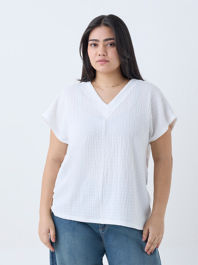 Westside Gia Women's White Self-Textured Top for Casual Wear Front view