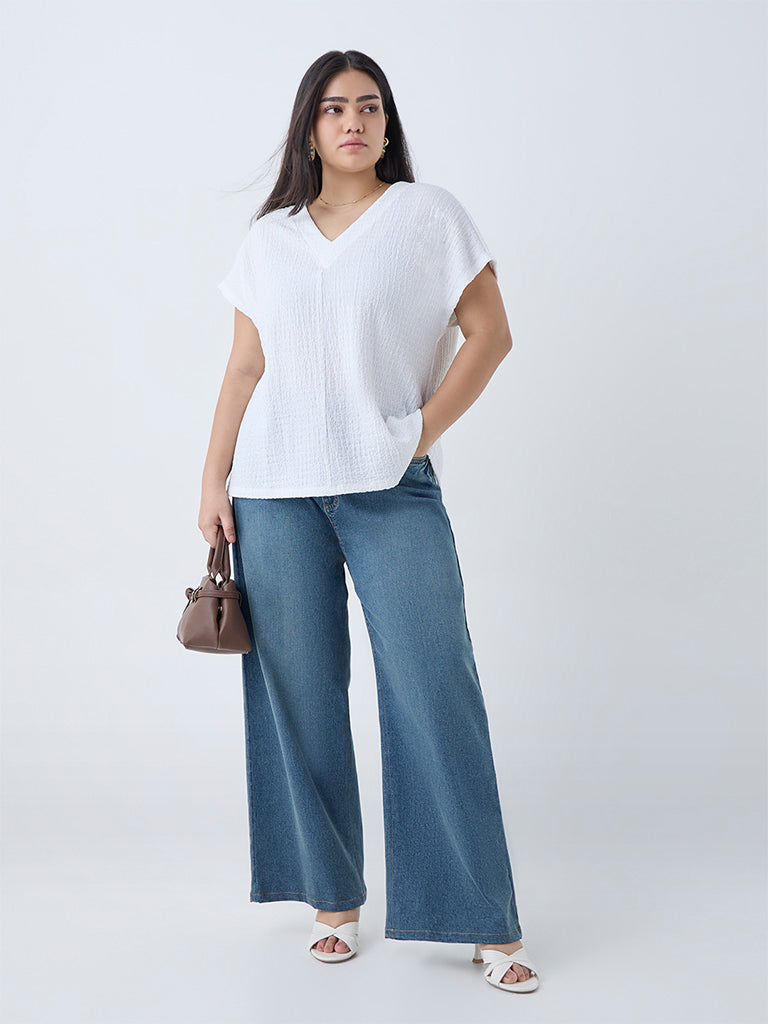 Westside Gia Women's White Self-Textured Top for Casual Wear Full View