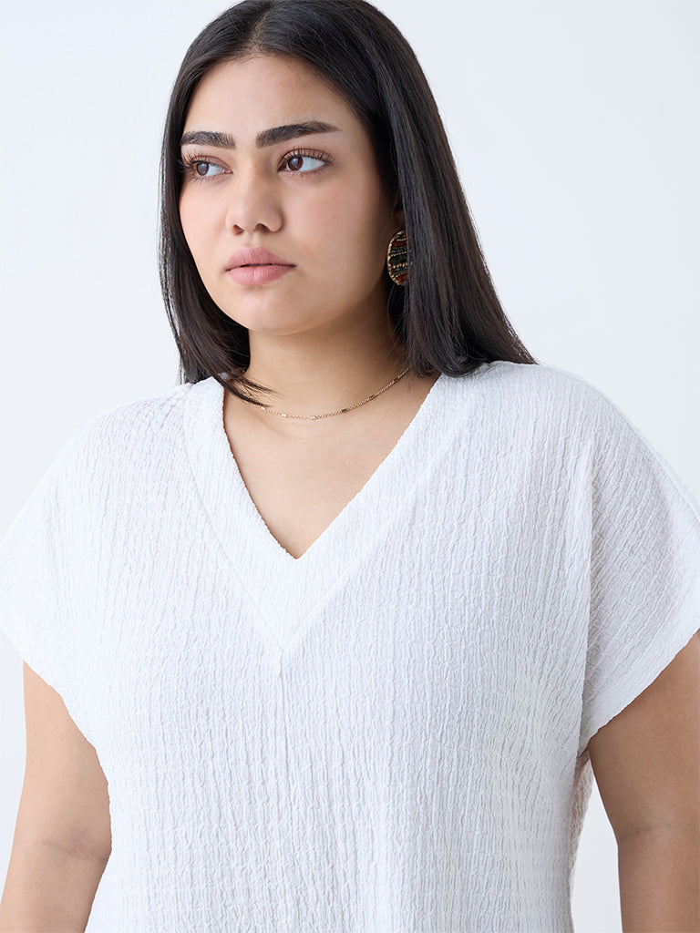 Westside Gia Women's White Self-Textured Top for Casual Wear Zoomed View