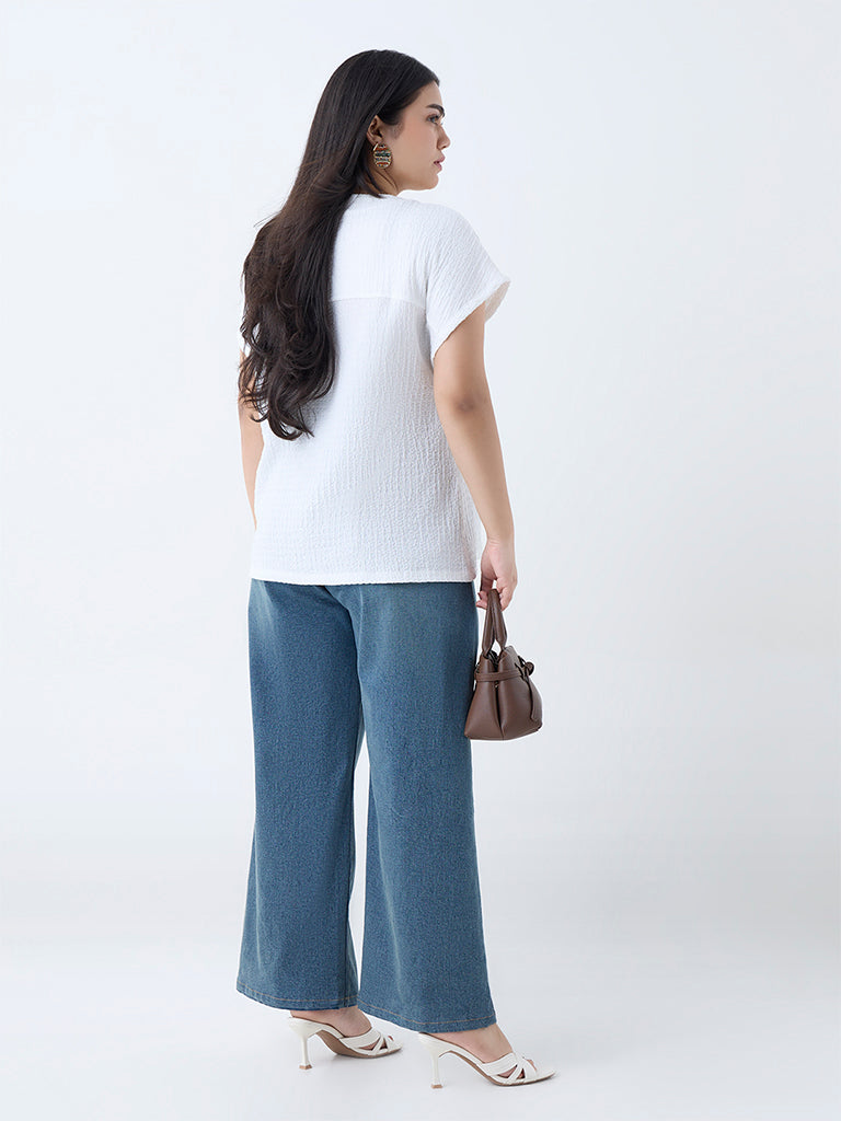 Westside Gia Women's White Self-Textured Top for Casual Wear Back View