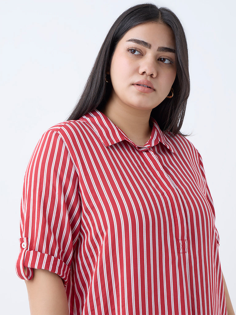 Westside Gia Women's Red Stripe Patterned Tunic Dress for Casual Wear Zoomed View