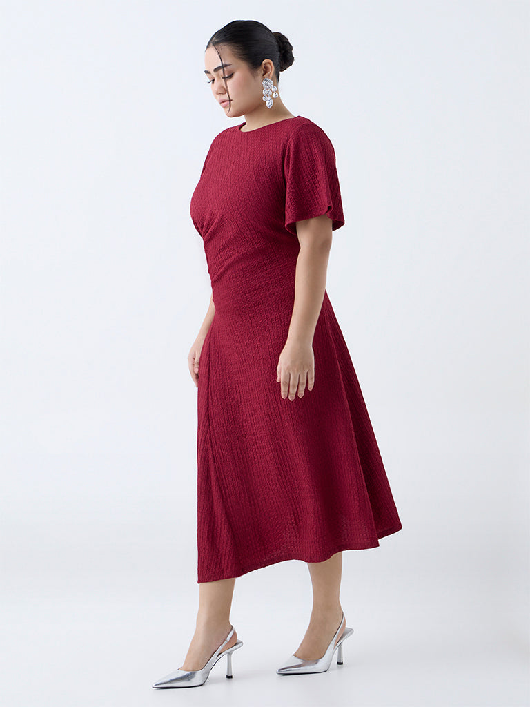 Gia Maroon Self-Textured A-Line Dress