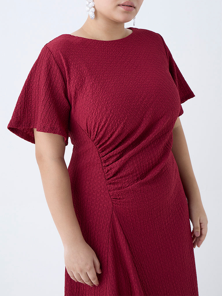 Gia Maroon Self-Textured A-Line Dress