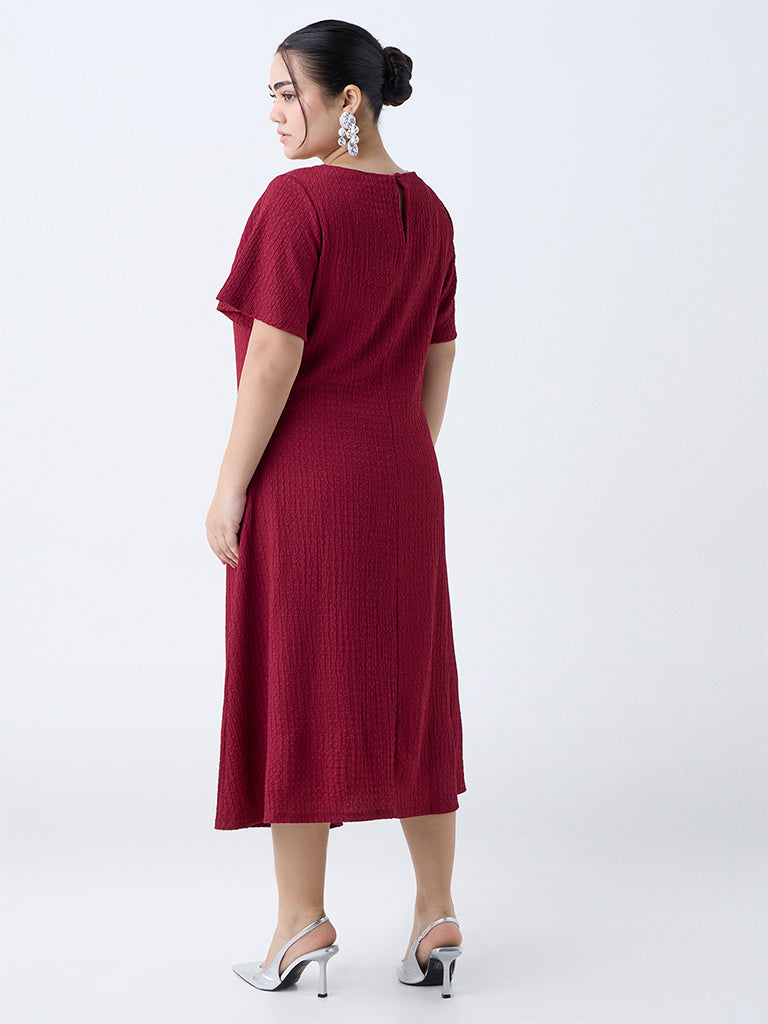 Gia Maroon Self-Textured A-Line Dress