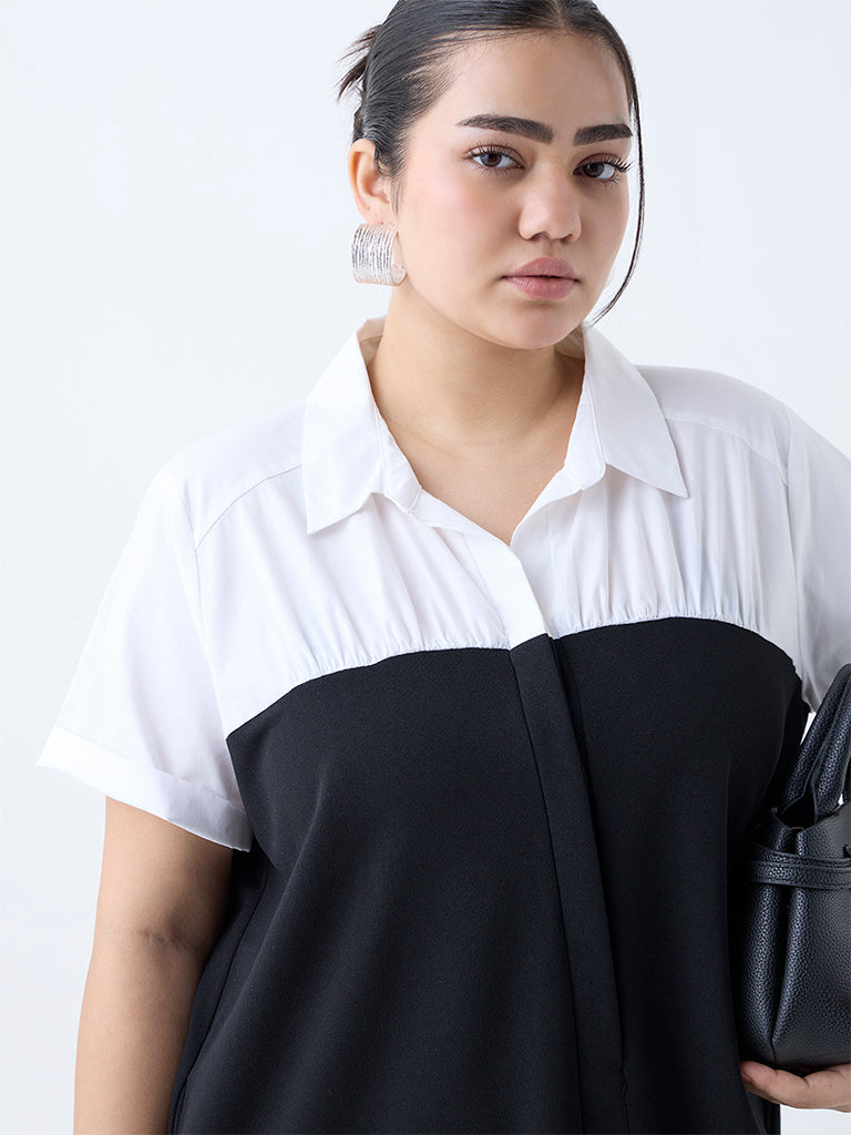 Gia Black Colour-Blocked A-Line Dress