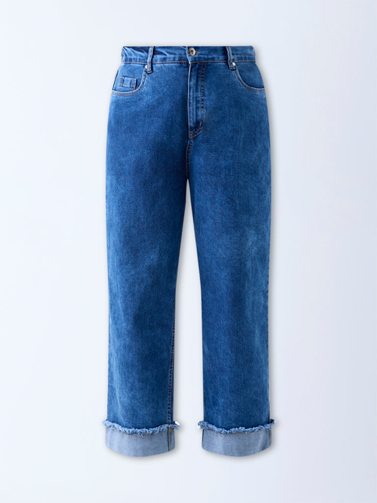 Gia Blue Faded Relaxed-Fit High-Rise Jeans