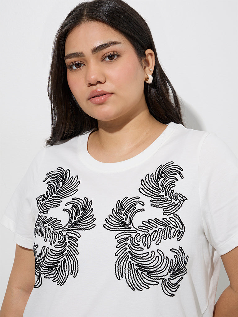 Westside Gia Women's White Leaf Design Cotton T-Shirt for Casual Wear Zoomed View