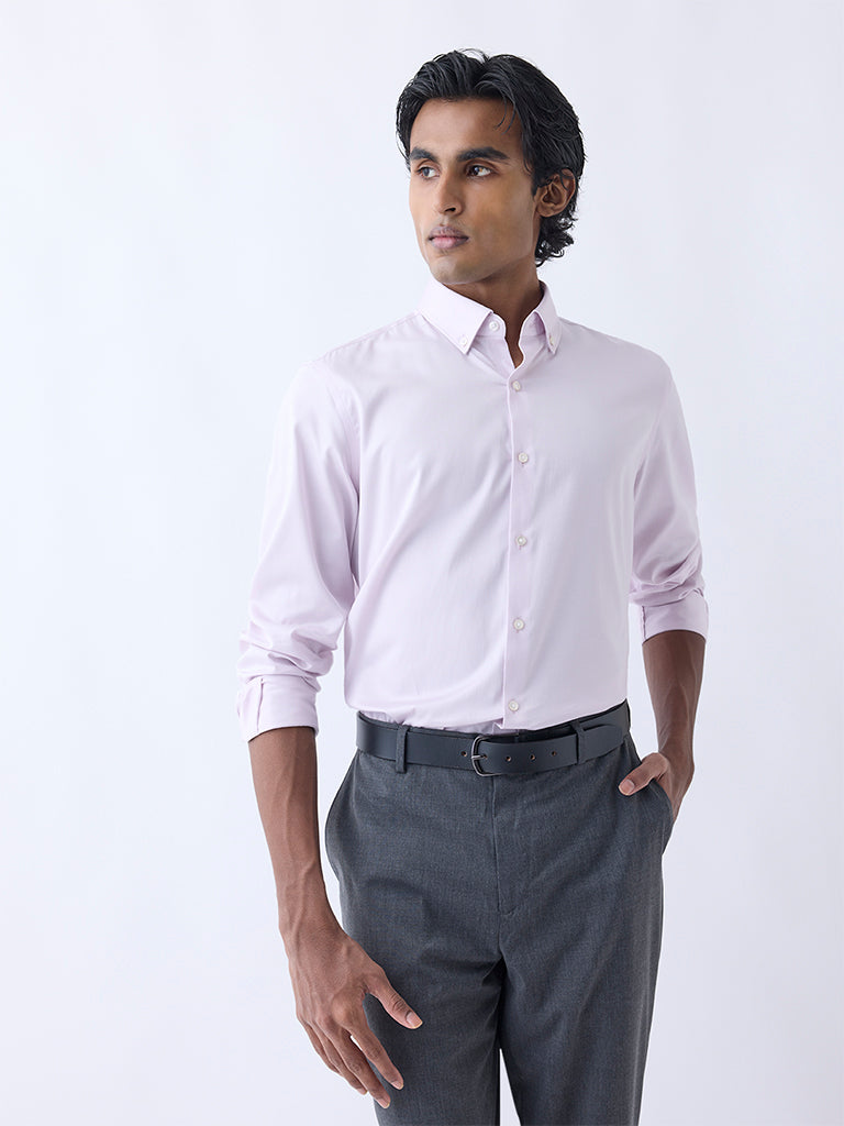Westside WES Formals Men's Light Pink Slim-Fit Cotton-Blend Shirt for Work Wear Front view