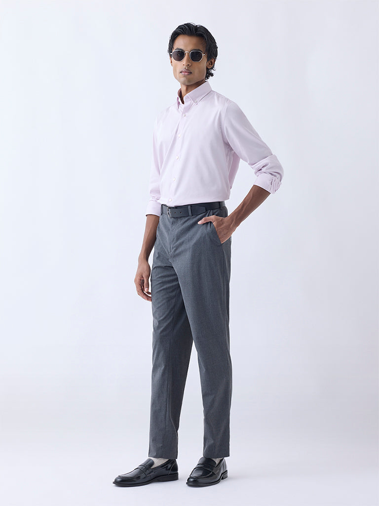 Westside WES Formals Men's Light Pink Slim-Fit Cotton-Blend Shirt for Work Wear Full View