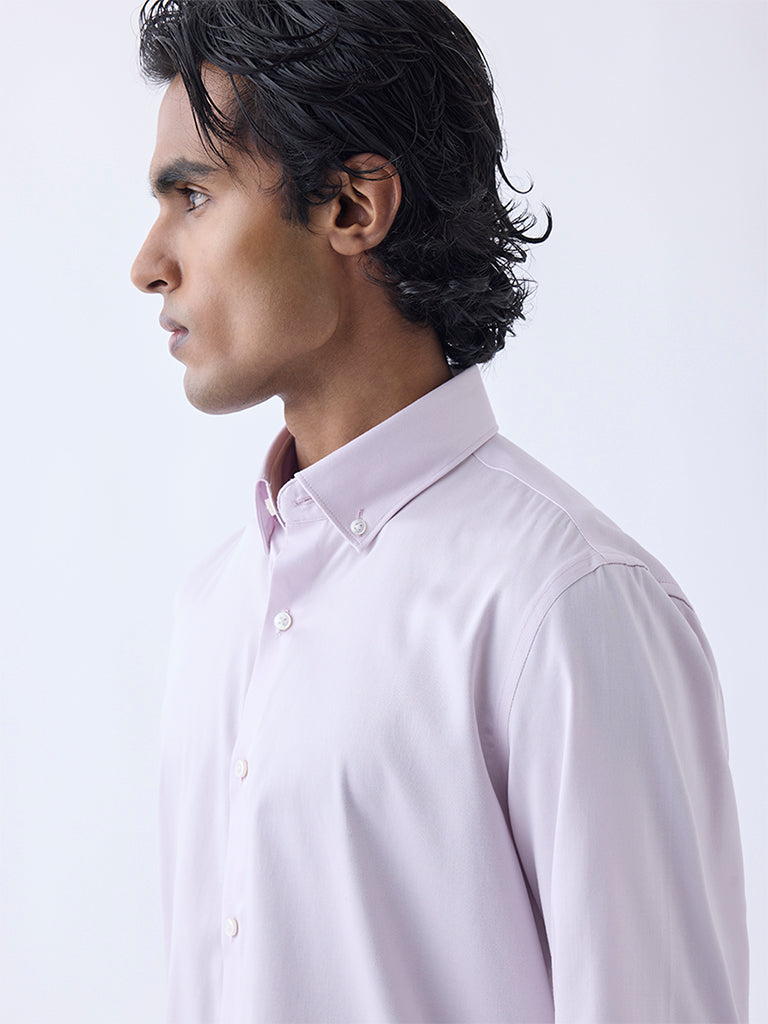 Westside WES Formals Men's Light Pink Slim-Fit Cotton-Blend Shirt for Work Wear Zoomed View