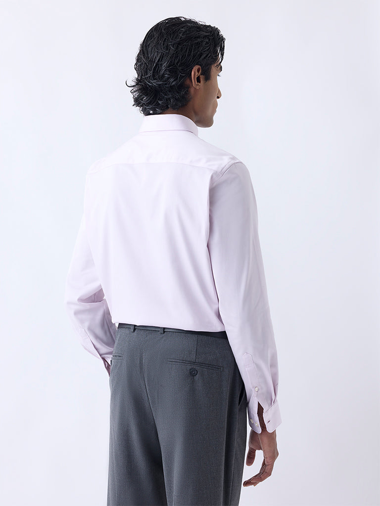 Westside WES Formals Men's Light Pink Slim-Fit Cotton-Blend Shirt for Work Wear Back View